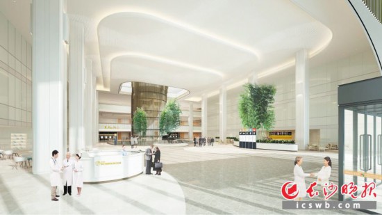←宽阔舒适的医院大厅效果图。