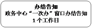 圆角矩形: 办结告知
政务中心“一次办”窗口办结告知
1个工作日